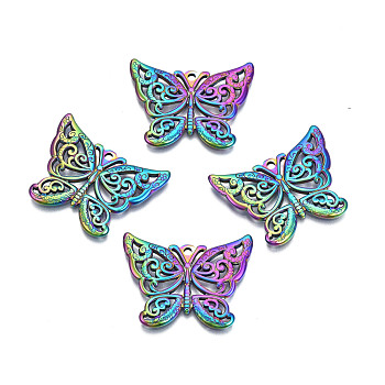 Ion Plating(IP) 201 Stainless Steel Pendants, Butterfly, Rainbow Color, 24x30x2mm, Hole: 1.8mm