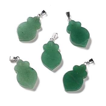 Natural Green Aventurine Pendants, with Platinum Tone Brass Findings, Leaf, 29~31x16~17x3~6mm, Hole: 2x6mm