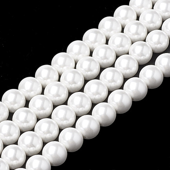 Shell Pearl Beads Strands, Round, White, 10~10.5mm, Hole: 1mm, about 39pcs/strand, 16.1 inch