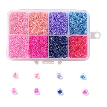 200G 8 Colors 12/0 Grade A Round Glass Seed Beads, Transparent Inside Colours, Mixed Color, 2.3x1.5mm, Hole: 1mm, 25g/color, about 21500pcs/box