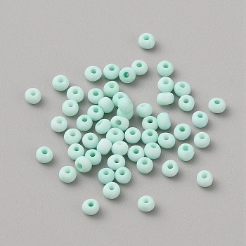 Opaque Glass Seed Beads, Round Hole, Frosted Colours, Round, Turquoise, 3~3.5x2~2.5mm, Hole: 0.9~1mm, about 660pcs/bag