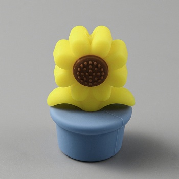 Sunflower Silicone Beads, Cornflower Blue, 30x19x18mm, Hole: 2.2mm