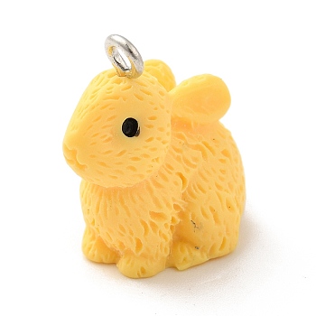 Opaque Resin Pendants, 3D, Rabbit Charm, with Platinum Tone Iron Loops, Gold, 21x12.5x22mm, Hole: 2mm