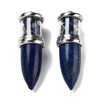 Natural Lapis Lazuli Pointed Big Pendants, Bullet Charms with Stainless Steel Color Plated Stainless Steel Findings, 51.5x16.5mm, Hole: 6x4.5mm