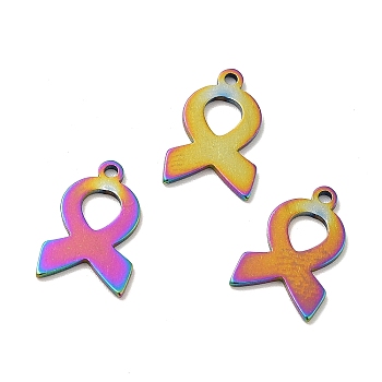 Ion Plating(IP) 201 Stainless Steel Charms, Awareness Ribbon Charms, Rainbow Color, 14x9x1mm, Hole: 1.2mm