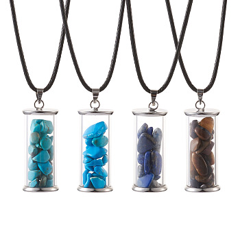 Pandahall Pendant Necklaces, with Glass Bottle(Chip Gemstone Beads inside), Polyester Rope and Stainless Steel Chain Extender, 17.7 inch(45cm), 4pcs/box