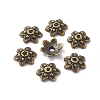 Tibetan Style Bead Caps, Lead Free, Cadmium Free and Nickel Free, Antique Bronze, 9mm in diameter, 3mm thick, hole: 1mm