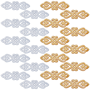 20Pcs 2 Colors Embroidery Iron on/Sew on Polyester Ribbon Patches, Hollow Trim for Costume Accessories, Mixed Color, 40x125x1mm, 20pcs/set
