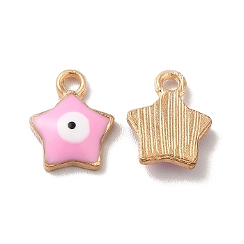 Alloy Enamel Charms, Light Gold, Star with Evil Eye Charm, Pearl Pink, 13x10x2.5mm, Hole: 1.8mm
