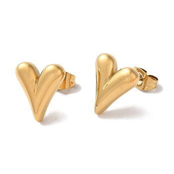 Heart Ion Plating(IP) 304 Stainless Steel Stud Earrings for Women, Golden, 13x11mm