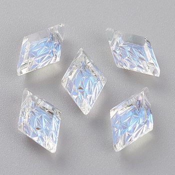 Embossed Glass Rhinestone Pendants, Rhombus, Faceted, Crystal Shimmer, 13x8x4.2mm, Hole: 1.2mm