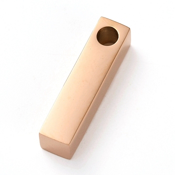 304 Stainless Steel Pendant, Bar/Rectangle, Rose Gold, 20x5x5mm, Hole: 3mm