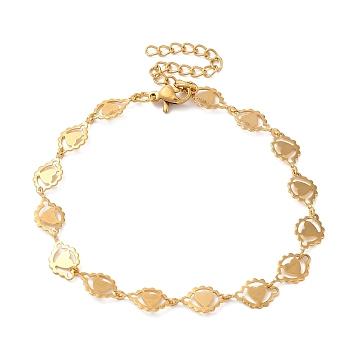 304 Stainless Steel Chain Bracelet for Women, Golden, Heart, 7-1/2 inch(18.9cm), Link: 13x7mm