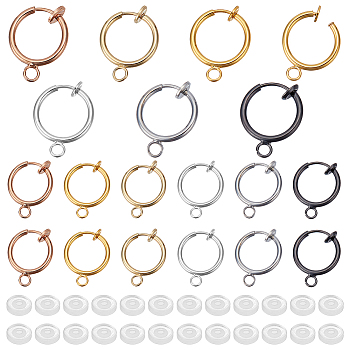 Elite 36Pcs 6 Colors Brass Clip-on Earring Findings, with Horizontal Loops, with 40Pcs Comfort TPE Plastic Pads, Mixed Color, 16x13x1.5mm, Hole: 2.3mm, 6Pcs/color