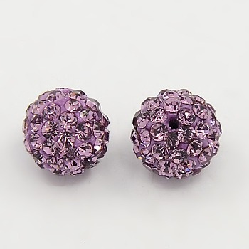 Polymer Clay Rhinestone Beads, Pave Disco Ball Beads, Grade A, Round, PP9, Light Amethyst, PP9(1.5~1.6mm), 6mm, Hole: 1.2mm