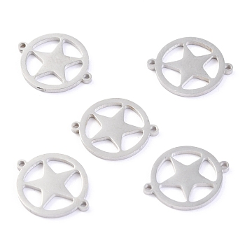 Tarnish Resistant Stainless Steel Links Connectors, Flat Round with Star, Stainless Steel Color, 15x12x1.1mm, Hole: 1mm