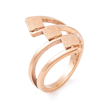 304 Stainless Steel Square Finger Ring for Women, Rose Gold, 22mm, US Size 6~9(16.5~18.9mm)