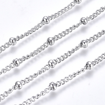 304 Stainless Steel Twisted Chains Curb Chain, with Spool, Satellite Chains, Decorative Chains, with Rondelle Beads, Soldered, Stainless Steel Color, 1.8mm, about 32.8 Feet(10m)/roll