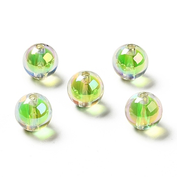 Two Tone UV Plating Rainbow Iridescent Acrylic Beads, Round, Lime Green, 15~15.5x15.5~16mm, Hole: 3~3.1mm