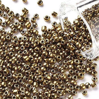 8/0 Glass Seed Beads, Metallic Colours, Camel, 3mm, Hole: 1mm, about 10000pcs/pound