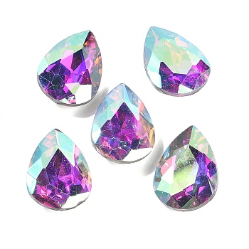 Pointed Back Glass Rhinestone Cabochons, Back Plated, Faceted, teardrop, Crystal AB, 25x18x8mm