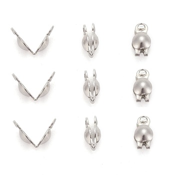 Stainless Steel Bead Tips, Calotte Ends, Clamshell Knot Cover, Stainless Steel Color, 6x3mm, Hole: 1mm