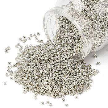 12/0 Electroplate Glass Seed Beads, Round Hole Rocailles, Silver Plated, 2x2mm, Hole: 0.5mm