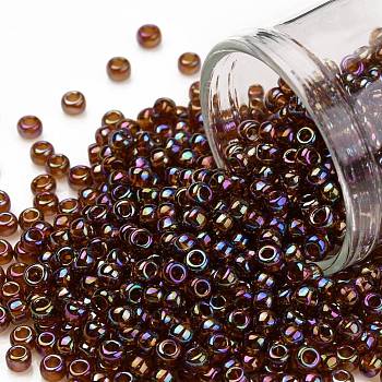 TOHO Round Seed Beads, Japanese Seed Beads, (177) Transparent AB Smoky Topaz, 8/0, 3mm, Hole: 1mm, about 1110pcs/50g