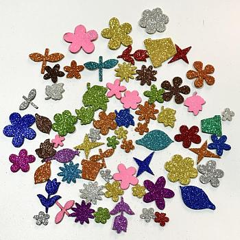 Foam Sticker, with Glitter Powder, Flower, Mixed Color, 14~36x14.5~38x2mm