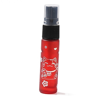 Glass Spray Bottles, Fine Mist Atomizer, with Plastic Dust Cap & Refillable Bottle, with Fortune Cat Pattern & Chinese Character, Red, 2x9.6cm, Hole: 9.5mm, Capacity: 10ml(0.34fl. oz)