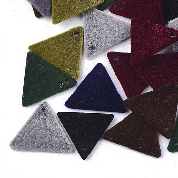 Flocky Acrylic Pendants, Triangle, Mixed Color, 18x21x2mm, Hole: 1.5mm