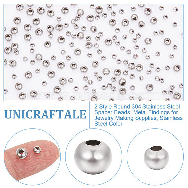 400Pcs 2 Style Round 304 Stainless Steel Spacer Beads(STAS-UN0053-73)-5