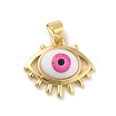 Real 18K Gold Plated Deep Pink Evil Eye Brass+Acrylic Pendants