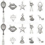 60Pcs 10 Styles Tibetan Style Alloy Pendants Sets, Mixed Shapes, Antique Silver, 13.5~34x4~24x1.5~13mm, Hole: 1.5~2.4mm, 6pcs/style(TIBEP-SC0003-21)