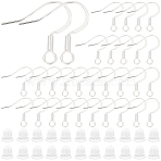 100Pcs Brass French Earring Hooks, with Horizontal Loop, Flat Earring Hooks Findings, 100Pcs Plastic Ear Nuts, 925 Sterling Silver Plated, 4~16x4~16x1.5~4mm, Hole: 1~2mm(KK-BBC0015-45B)