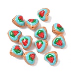 Baking Paint Glass Enamel Beads, Heart with Fruit, Strawberry, 13.5x13.5x9.5~10.5mm, Hole: 1.2mm(LAMP-D303-02A)