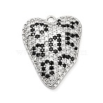 Brass Micro Pave Cubic Zirconia Pendants, Emanel Heart Charms, Leopard, Rack Plating, Long-Lasting Plated, Lead Free & Cadmium Free, Platinum, 22x17x4mm, Hole: 1.2mm(KK-L229-070P)
