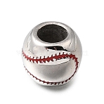 304 Stainless Steel Enamel Beads, Baseball, Large Hole Beads, Stainless Steel Color, 13x11.5mm, Hole: 6.5mm(STAS-H263-10P)