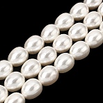 Electroplated Shell Pearl Beads Strands, Pear Shape, White, 12~13x10mm, Hole: 1mm, about 31pcs/strand, 15.55''(39.5cm)(BSHE-B008-04)
