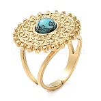 Ion Plating(IP) 304 Stainless Steel Ring, Adjustable Synthetic Turquoise Rings, Sun, 20mm, Inner Diameter: Adjustable(RJEW-B059-05G-01)