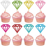 Paper & Glitter Sequins Cake Toppers with Bamboo Stick, Cake Insert Cards, for Cake Decoration, Diamond, 70x61mm, 24pcs/set(DIY-WH20087-008)