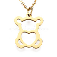 201 Stainless Steel Pendant Necklaces, with Cable Chains, Bear, Golden, 15.7 inch(40cm), 1.5mm, Bear: 18x14x1mm(NJEW-T009-JN127-40-2)