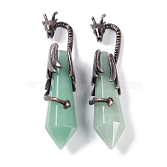 Natural Green Aventurine Faceted Pointed Bullet Big Pendants, Rack Plating Brass Dragon Charms, Lead Free & Cadmium Free, Red Copper, 73.5~78.5x15.5~16.5x15.5~16.5mm, Hole: 4x2.5mm(G-L524-19R-10)