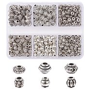 370Pcs 6 Styles Tibetan Style Alloy Spacer Beads, Mixed Shapes, Antique Silver, 4~6mm, Hole: 1~2.5mm(TIBEB-YW0001-13)
