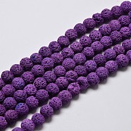 Natural Lava Rock Round Bead Strands, Dyed, Blue Violet, 8mm, Hole: 1mm, about 50pcs/strand, 15.7 inch(X-G-I124-8mm-08)