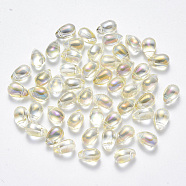 Transparent Spray Painted Glass Charms, AB Color Plated, Teardrop, Champagne Yellow, 9x6x6mm, Hole: 1mm(GLAA-R211-03-D03)