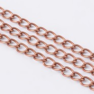 Iron Side Twisted Chain, Unwelded, Lead Free and Nickel Free, with Spool, Red Copper, 6x4x0.7mm, about 328.08 Feet(100m)/roll(CH-S085-R-FF)