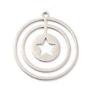201 Stainless Steel Pendants, Flat Round with Star, Stainless Steel Color, 29.5x27x1mm, Hole: 1.6mm(STAS-E175-07P)