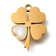 304 Stainless Steel Charms, Clover, with Plastic Imitation Shell, Ion Plating(IP) , Golden, 13x9.5x1.5mm, Hole: 1mm(STAS-Q348-16A-G)