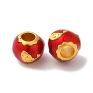 Long-Lasting Plated Brass Beads, with Enamel, Matte Gold Color, Round with Fish, Red, 10.3x8.3mm, Hole: 4.1mm(KK-K381-12MG)